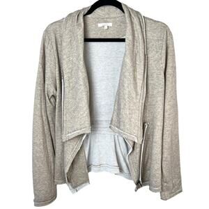 Mystree Tan Knit Drape Collar Moto Style Jacket Blazer Sz L